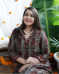 Grey Ambi aline chanderi kurta