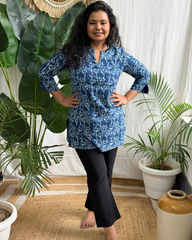 Indigo Bloom Handblock short Kurti