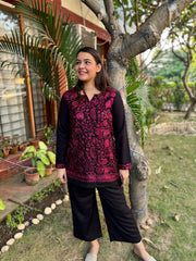 Pink Kanni embroidered short kurti (woollen)