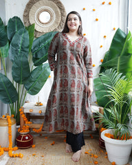 Grey Ambi aline chanderi kurta