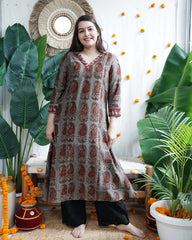 Grey Ambi aline chanderi kurta