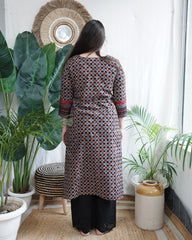 Grey Maroon Geometric yoke kurta