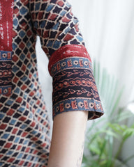 Grey Maroon Geometric yoke kurta