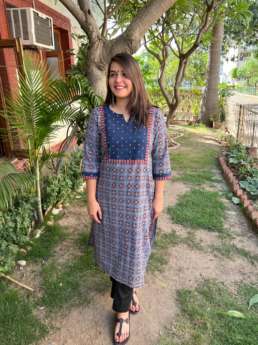 Maroon ajrakh Rose Kurta - MYSANSKRITAM