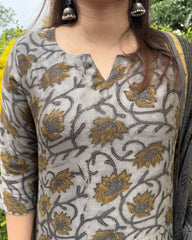 Grey floral jaal Chanderi full suit set