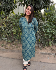 Dusky teal printed kurta