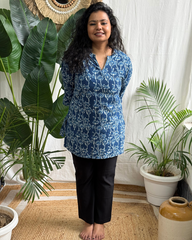 Indigo Bloom Handblock short Kurti