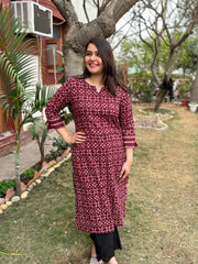 Maroon jaal ajrakh kurta