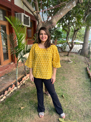 Mustard geometric print Top - MYSANSKRITAM