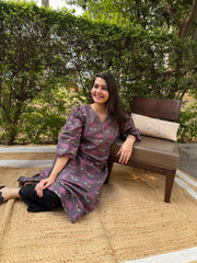 Purple floral Aline kurta with pockets