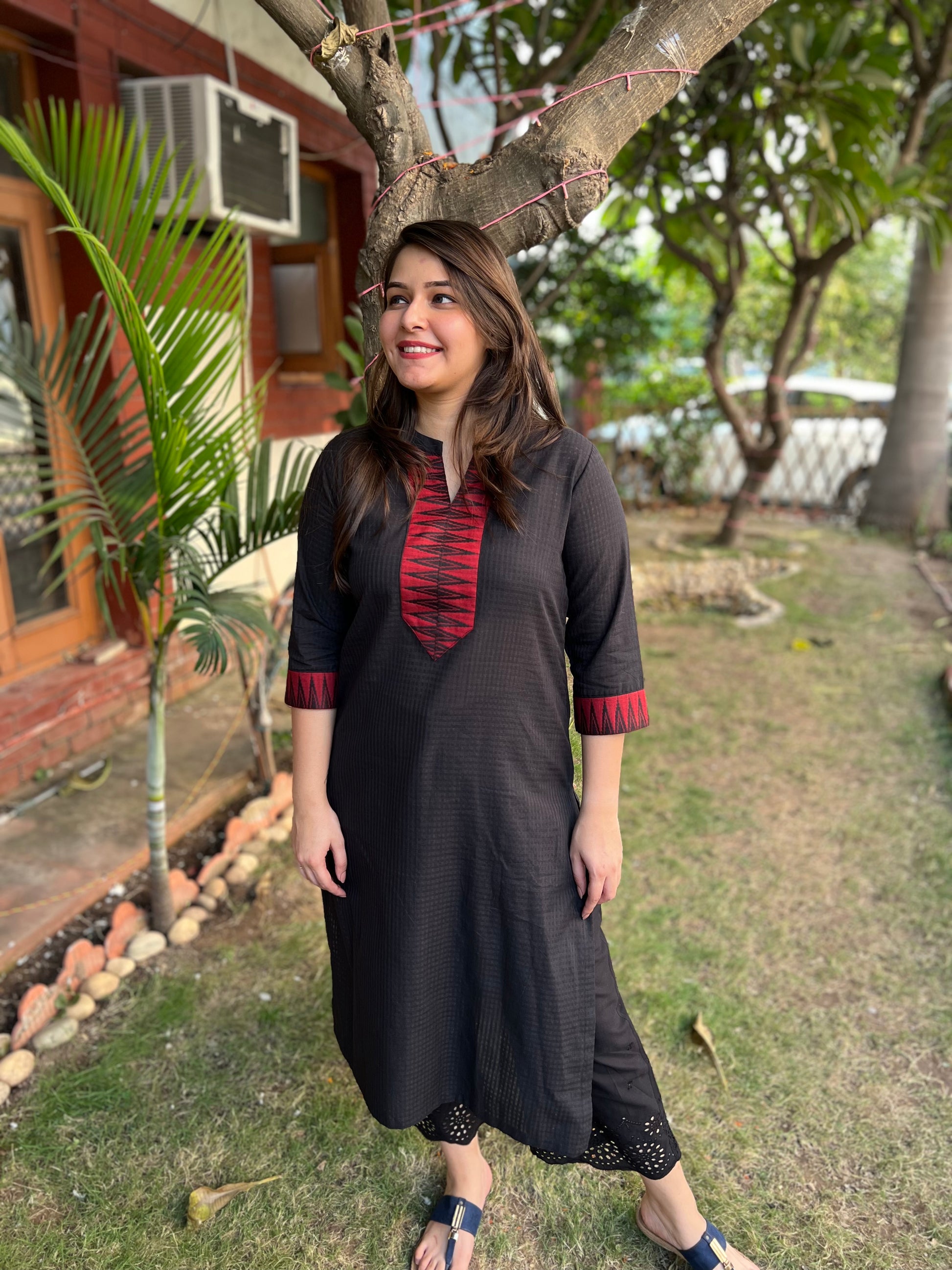 Black Border kurta with South cotton ajrakh duppata - MYSANSKRITAM