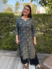 Mud Blue Bagru Kali Kurta by Sanskritam