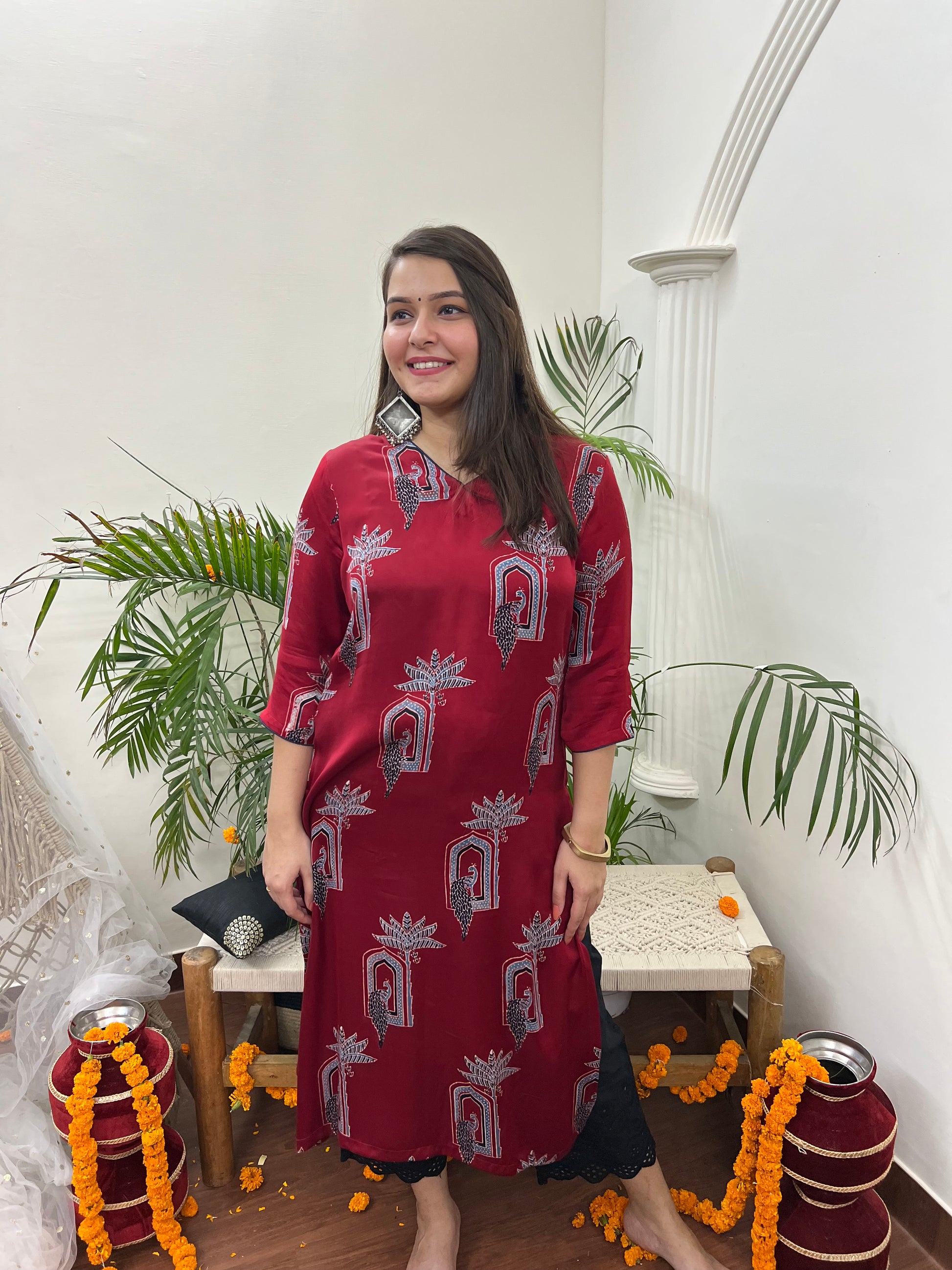 Premium Modal Maroon Minar long kurta - MYSANSKRITAM