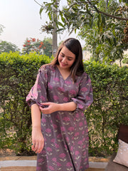 Purple floral Aline kurta with pockets