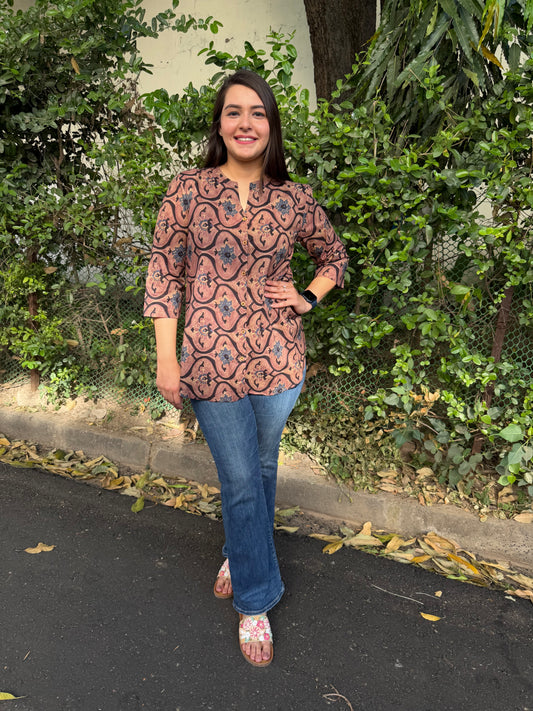 Brown geometric shirt