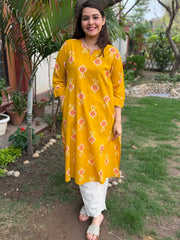 Mustard Ikkat print co-ord set