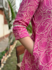 Pink textured Aline kurta with Pocket