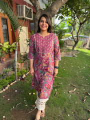 Onion pink floral jaal yoke Kurta