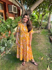 Yellow abstract Floral dress - MYSANSKRITAM