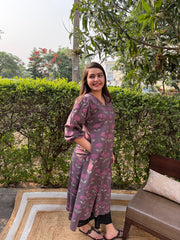 Purple floral Aline kurta with pockets