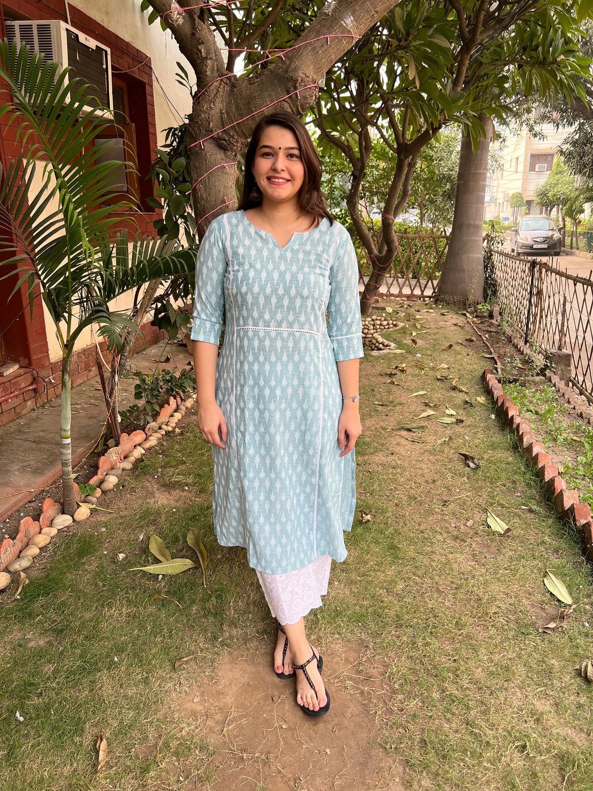 Pastel blue ikkat kali kurta