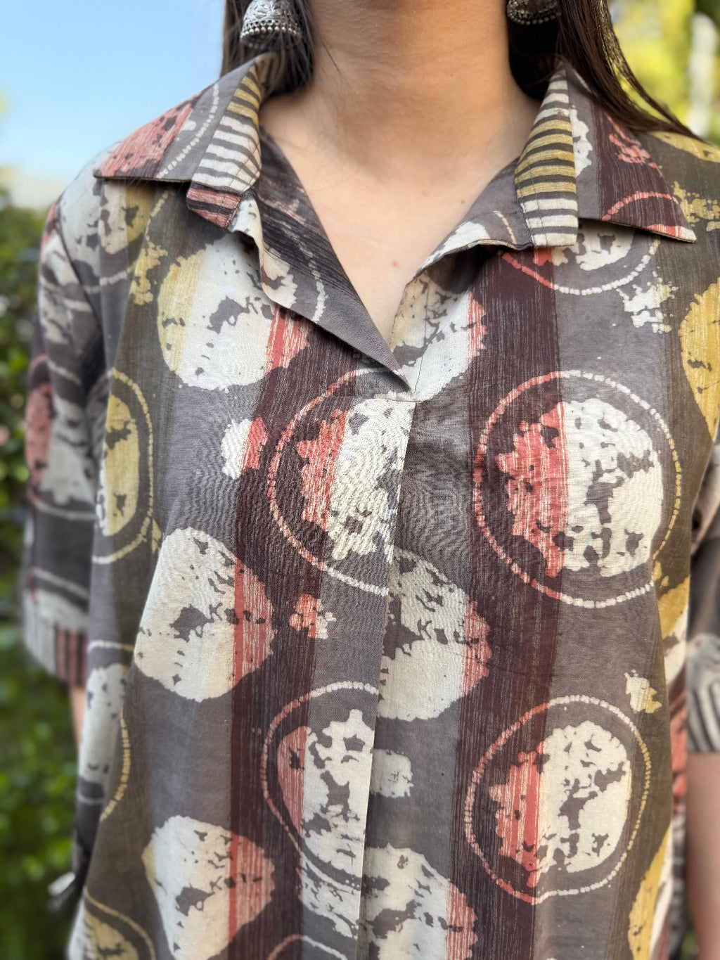 Brown Bagru Coord Set Close Up by MySanskritam