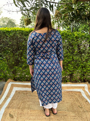 Blue Sanganeri yoke kurta