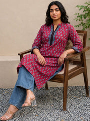 Cherry red Floral Buti Printed Kurta