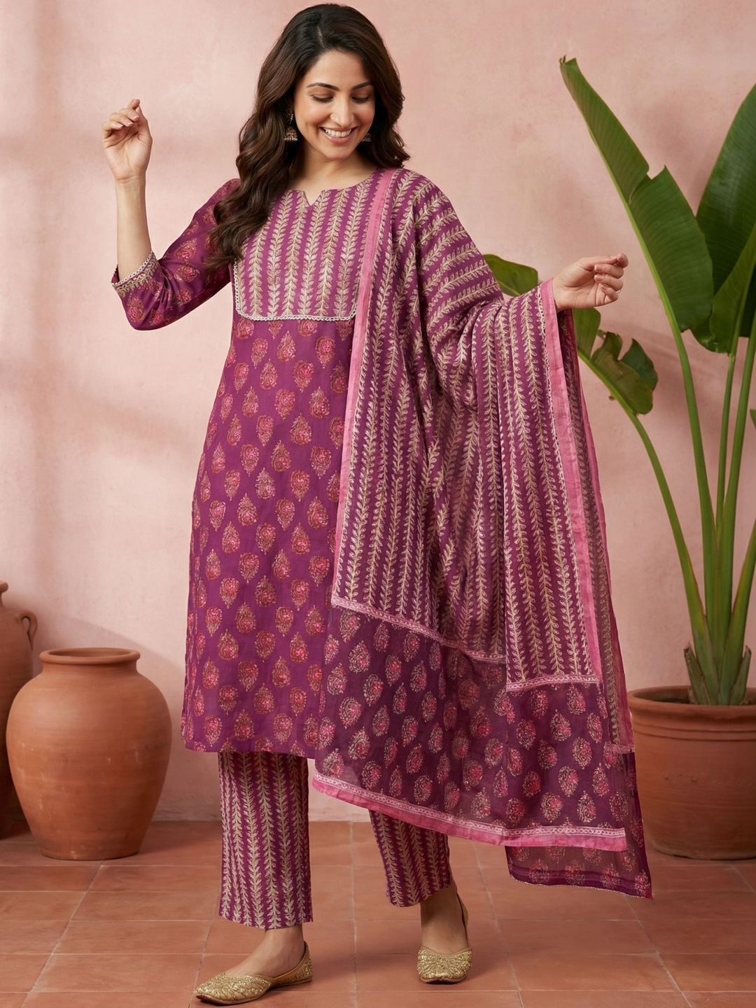 Rich berry purple cotton suit set