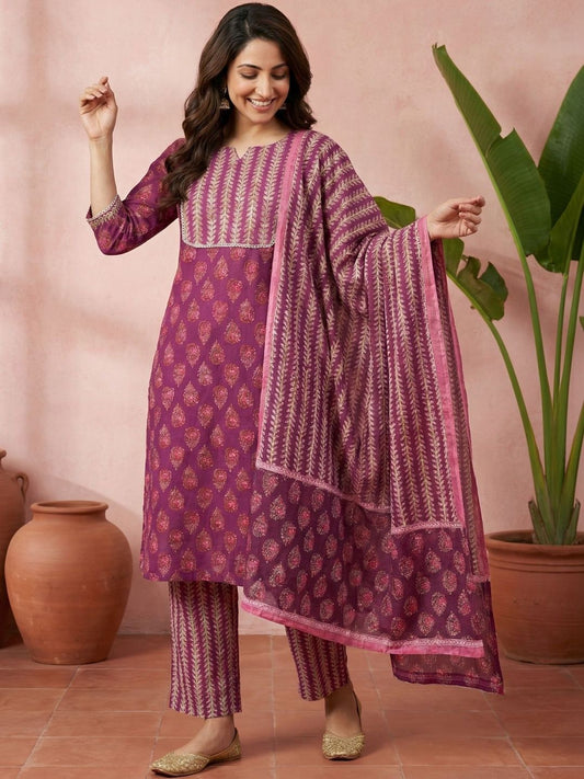 Rich berry purple cotton suit set