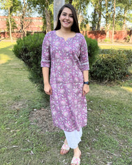 Onion handblock long kurta