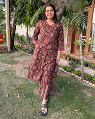 Burgundy floral jaal Coord set