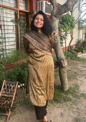 Beige Buti Ajrakh Handblock Modal Kurta Duppata set - MYSANSKRITAM