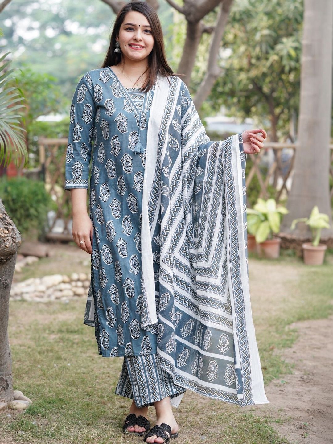 Sky Blue Handblock Cotton Suit Set
