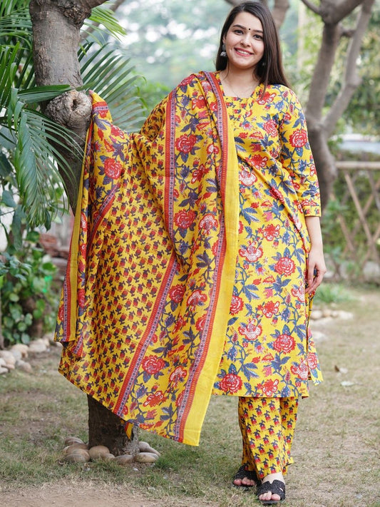 Mustard yellow cotton suit set