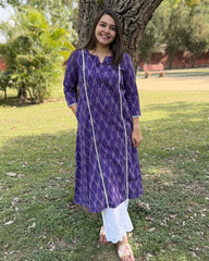 Purple Aline Ikkat Kali kurta with Pocket