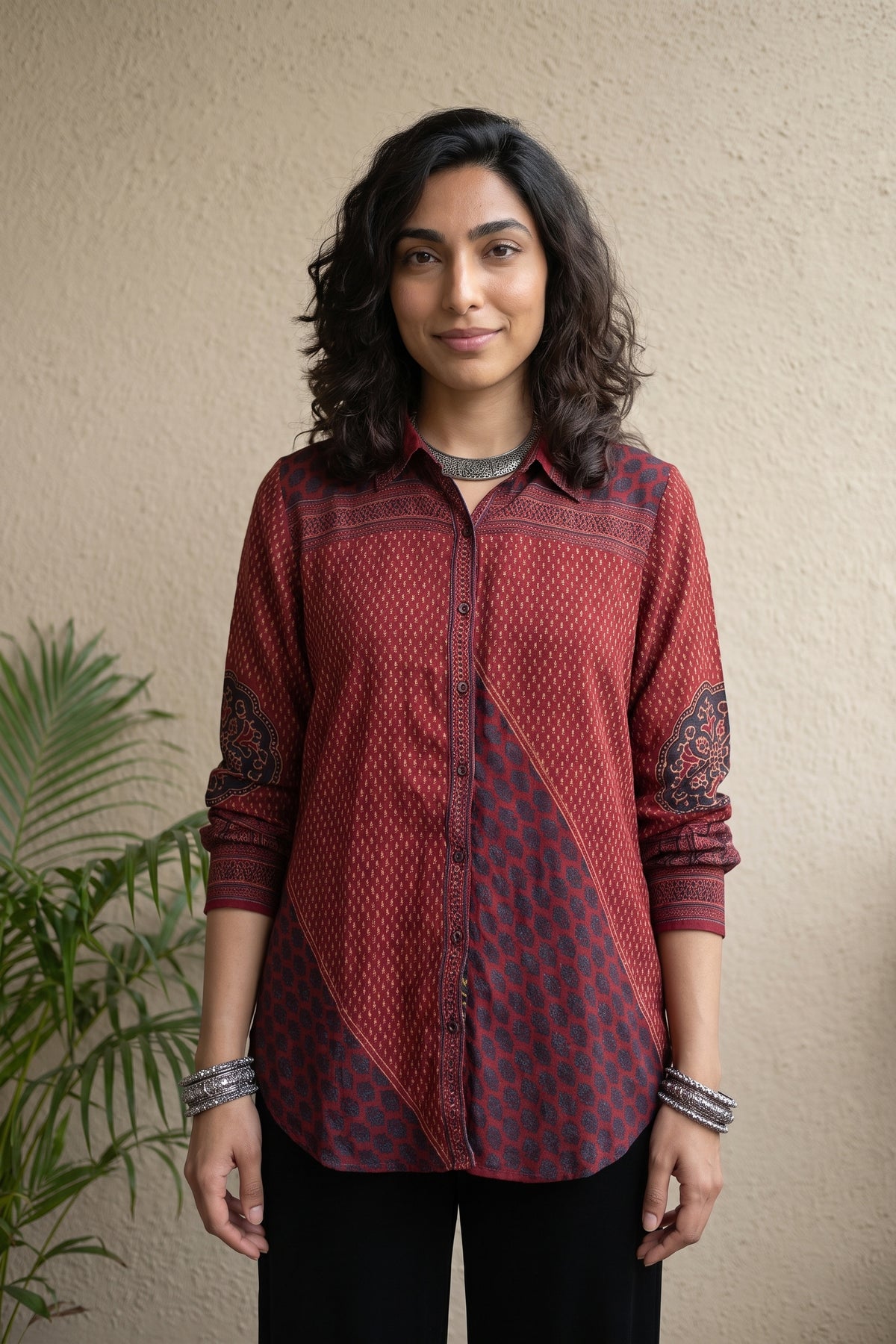 Maroon muslin silk shirt