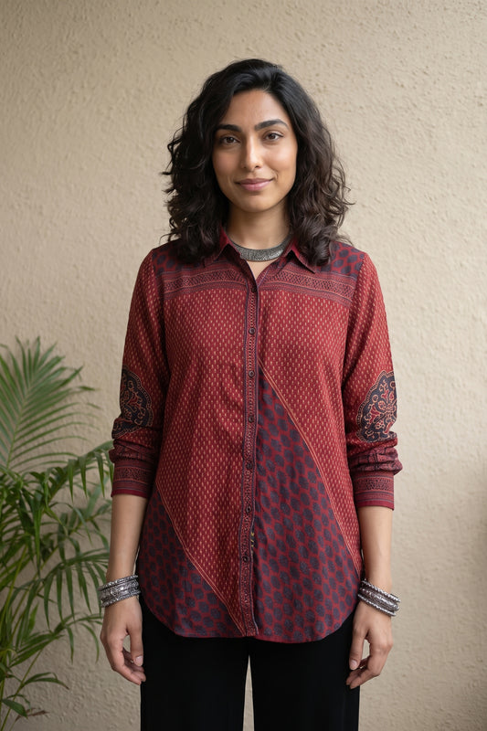 Maroon muslin silk shirt