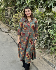 Sea green floral Aline kurta