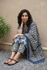 Grey indigo blusher suit set
