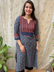 Indigo ajrakh Yoke kurta