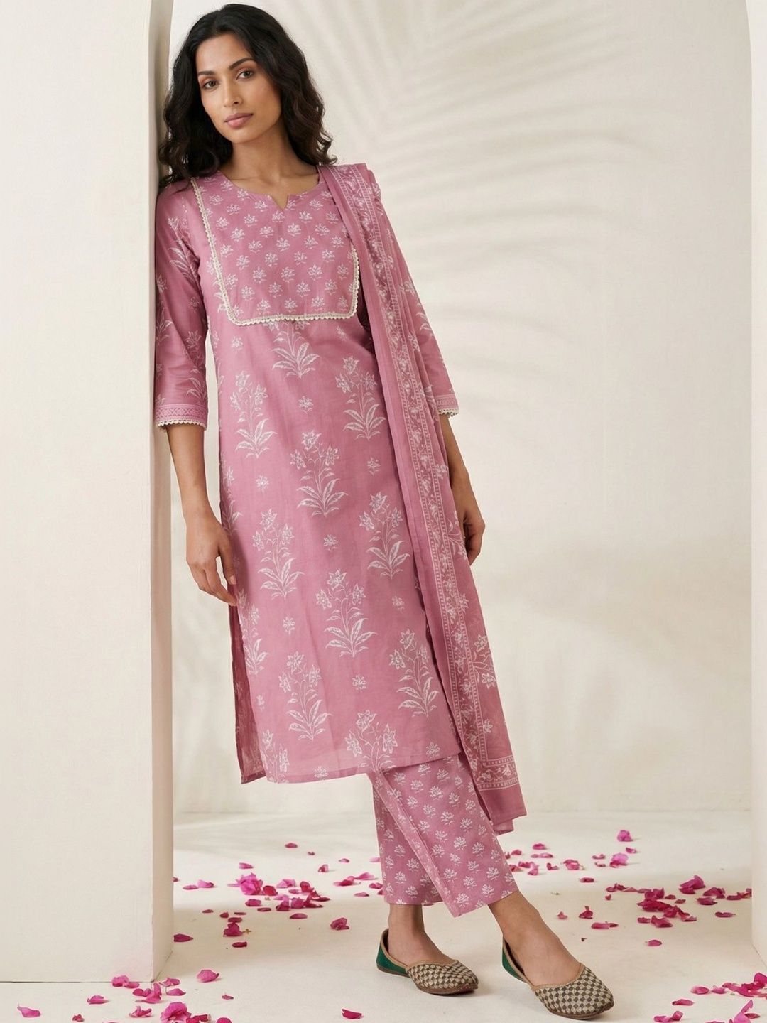 Gulnaar Blush Handblock Cotton Suit Set