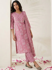Gulnaar Blush Handblock Cotton Suit Set