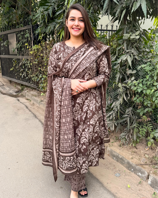 Brown Sanganeri suit set