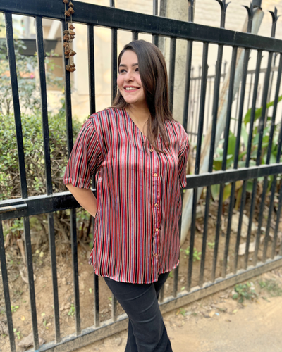 Premium maroon lines Modal silk Shirt