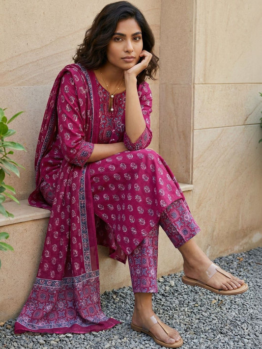 Magenta Buti Cotton Suit Set