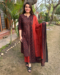 Maroon black geometric full suit set