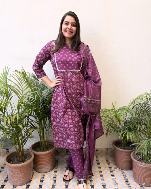 Dark Pink floral  Suit Set