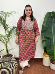 Maroon kantha yoke kurta