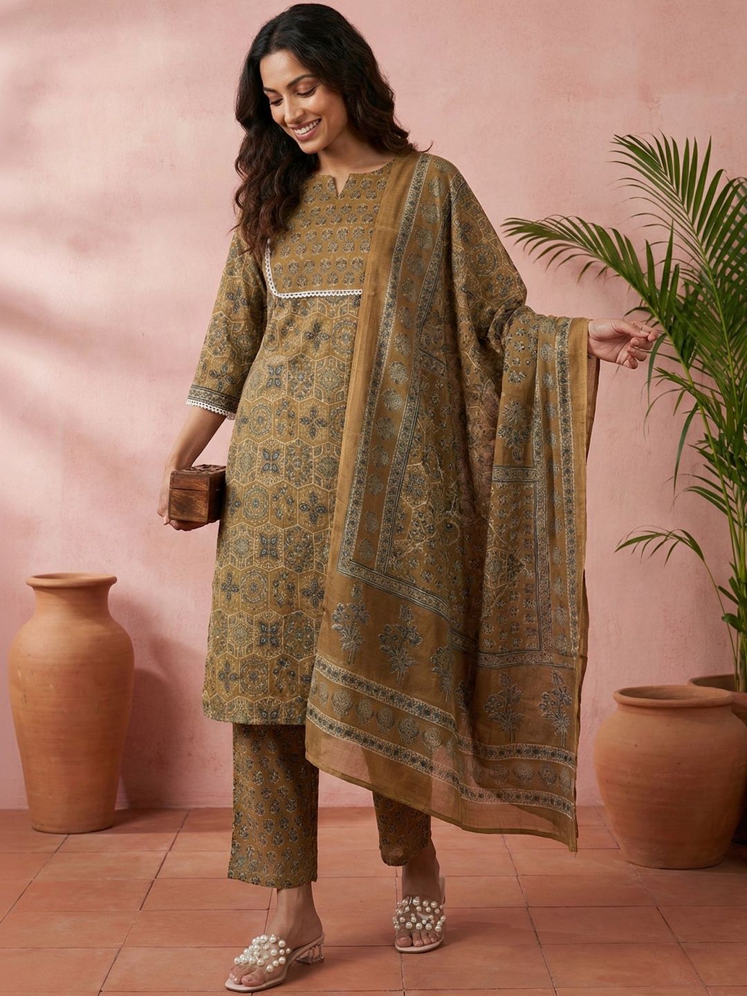 Mustard Ajrakh Cotton Suit Set